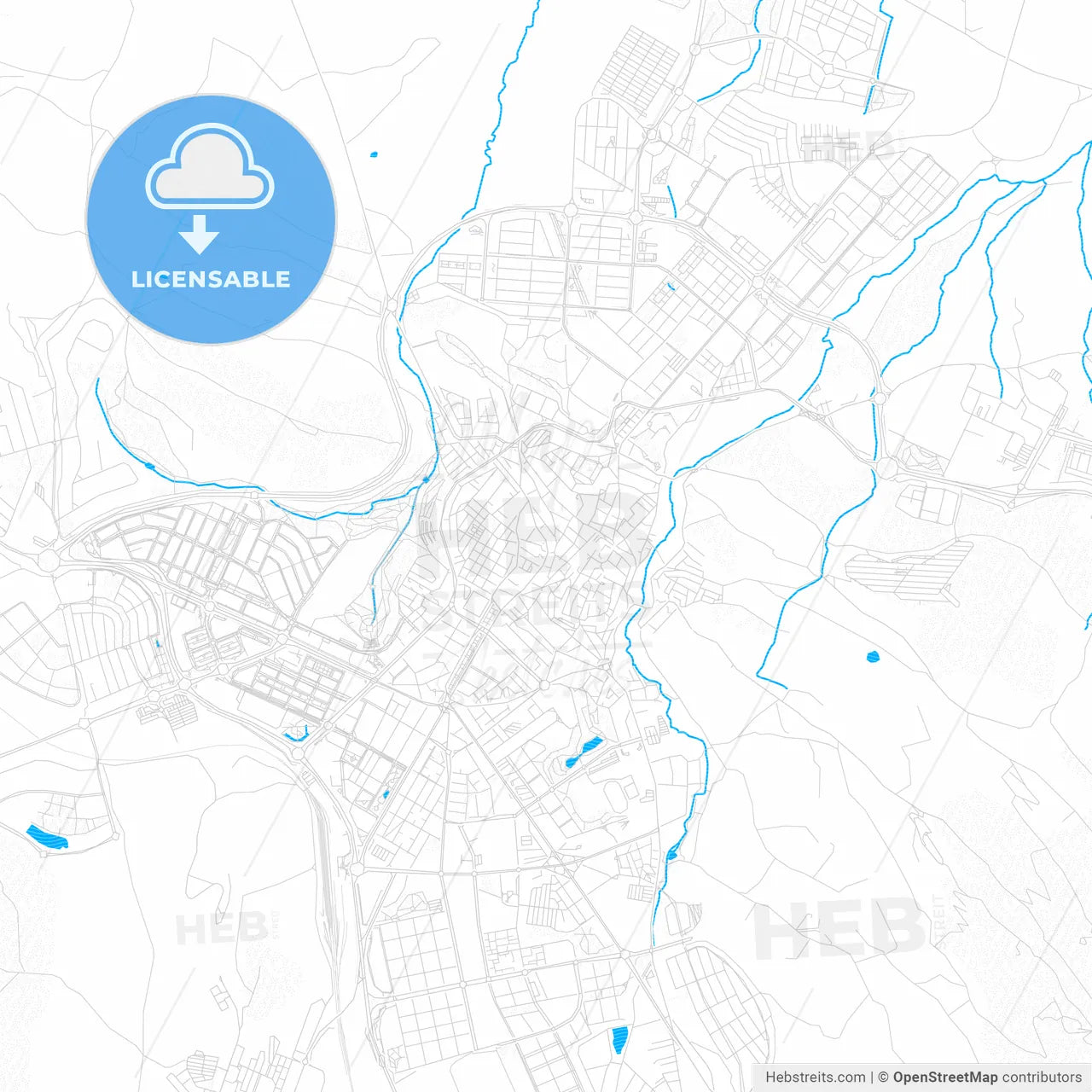 Cáceres, Spain PDF vector map with water in focus