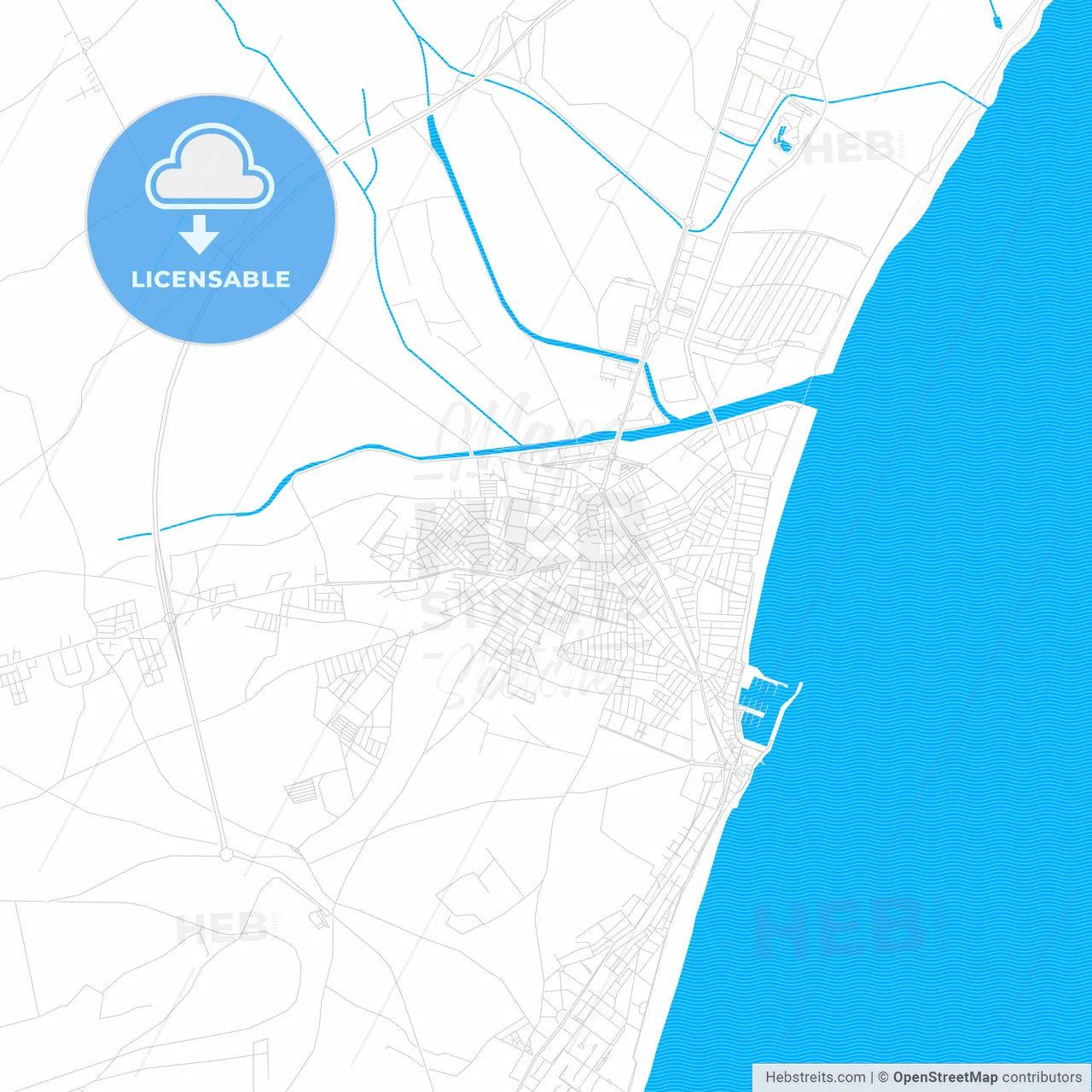 Roquetas de Mar, Spain PDF vector map with water in focus