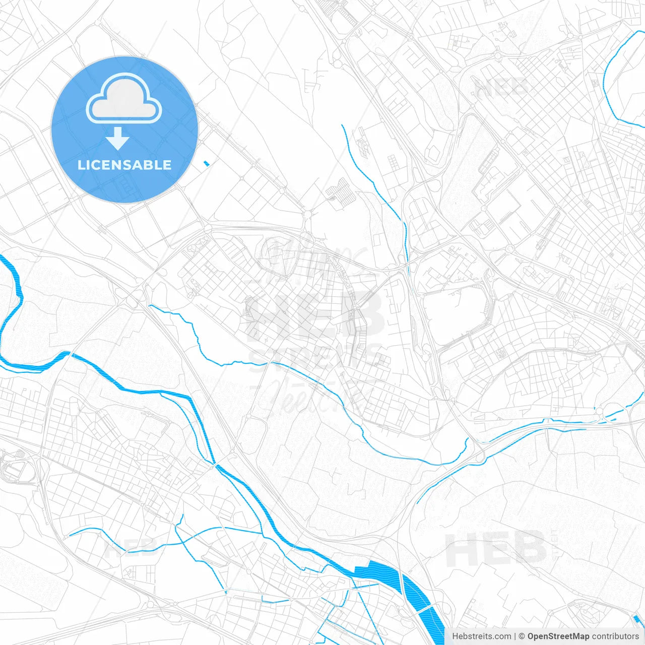 Paterna, Spain PDF vector map with water in focus