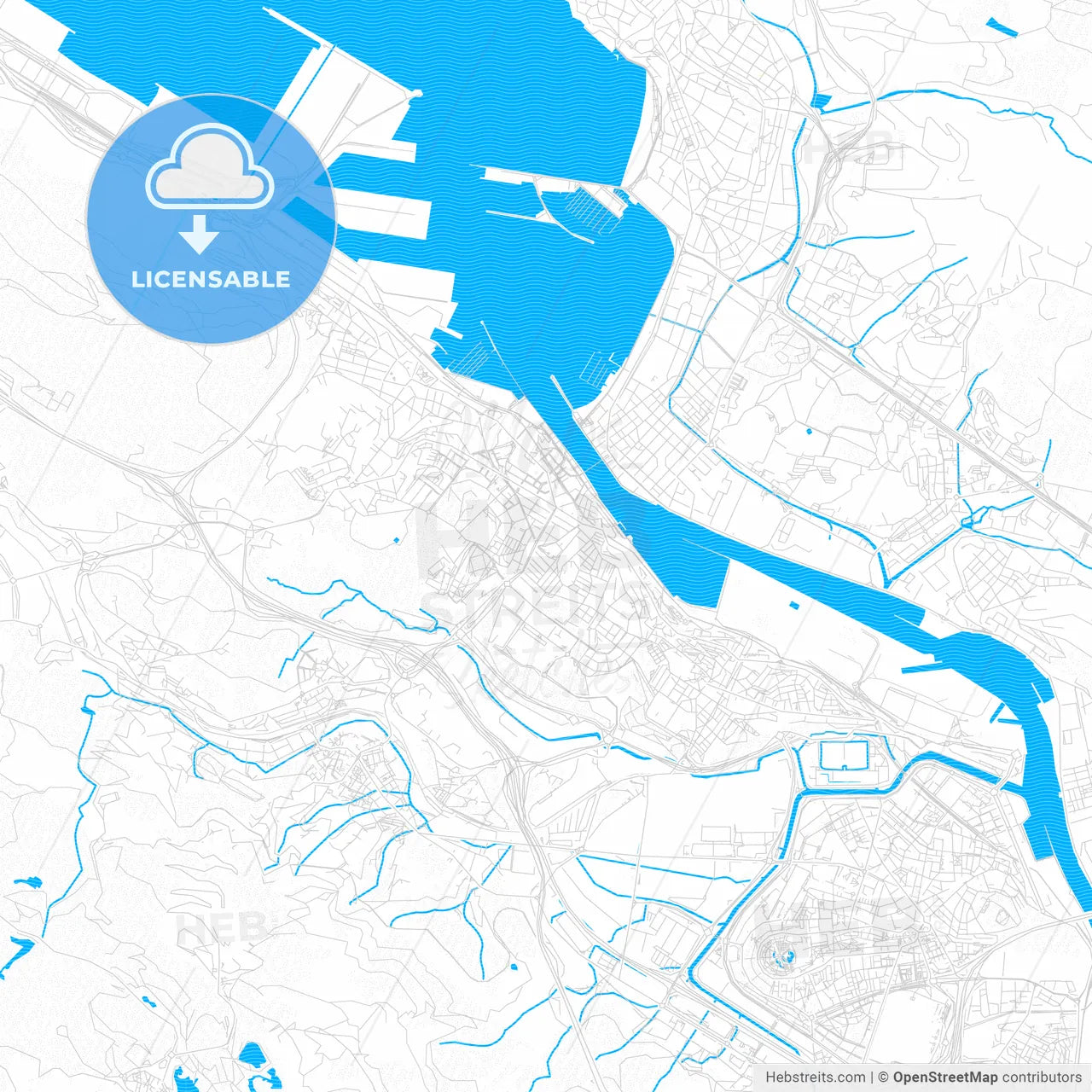 Portugalete, Spain PDF vector map with water in focus