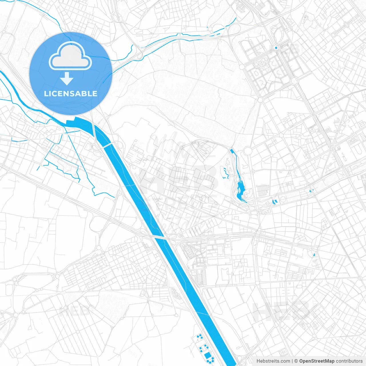 Mislata, Spain PDF vector map with water in focus