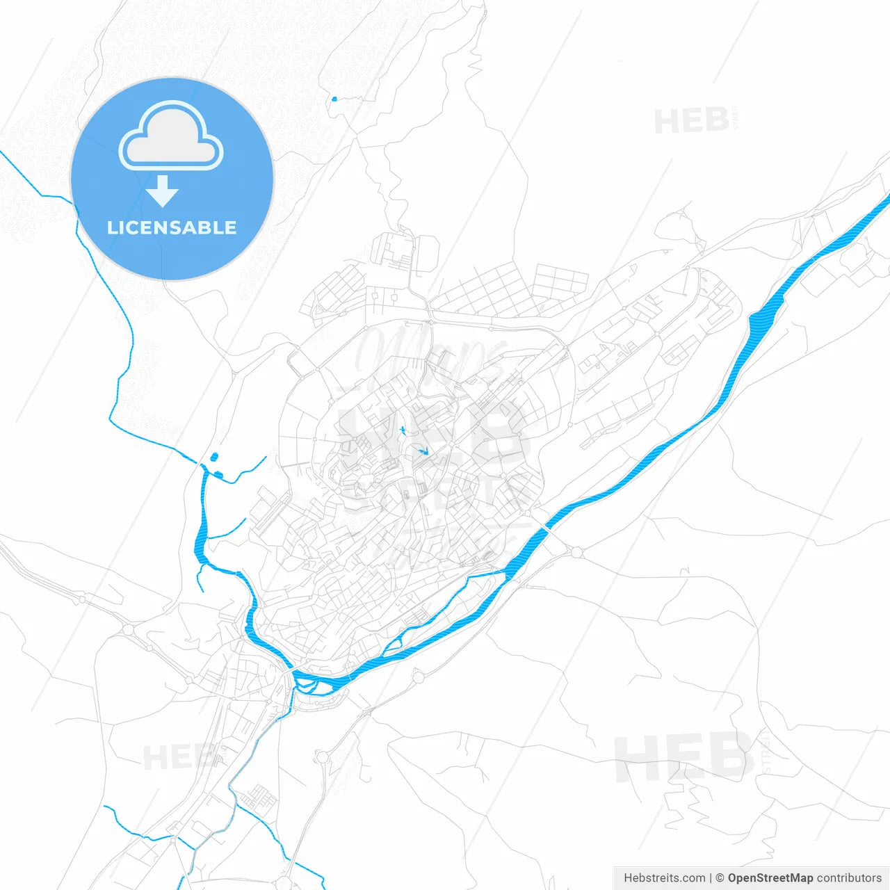 Plasencia, Spain PDF vector map with water in focus