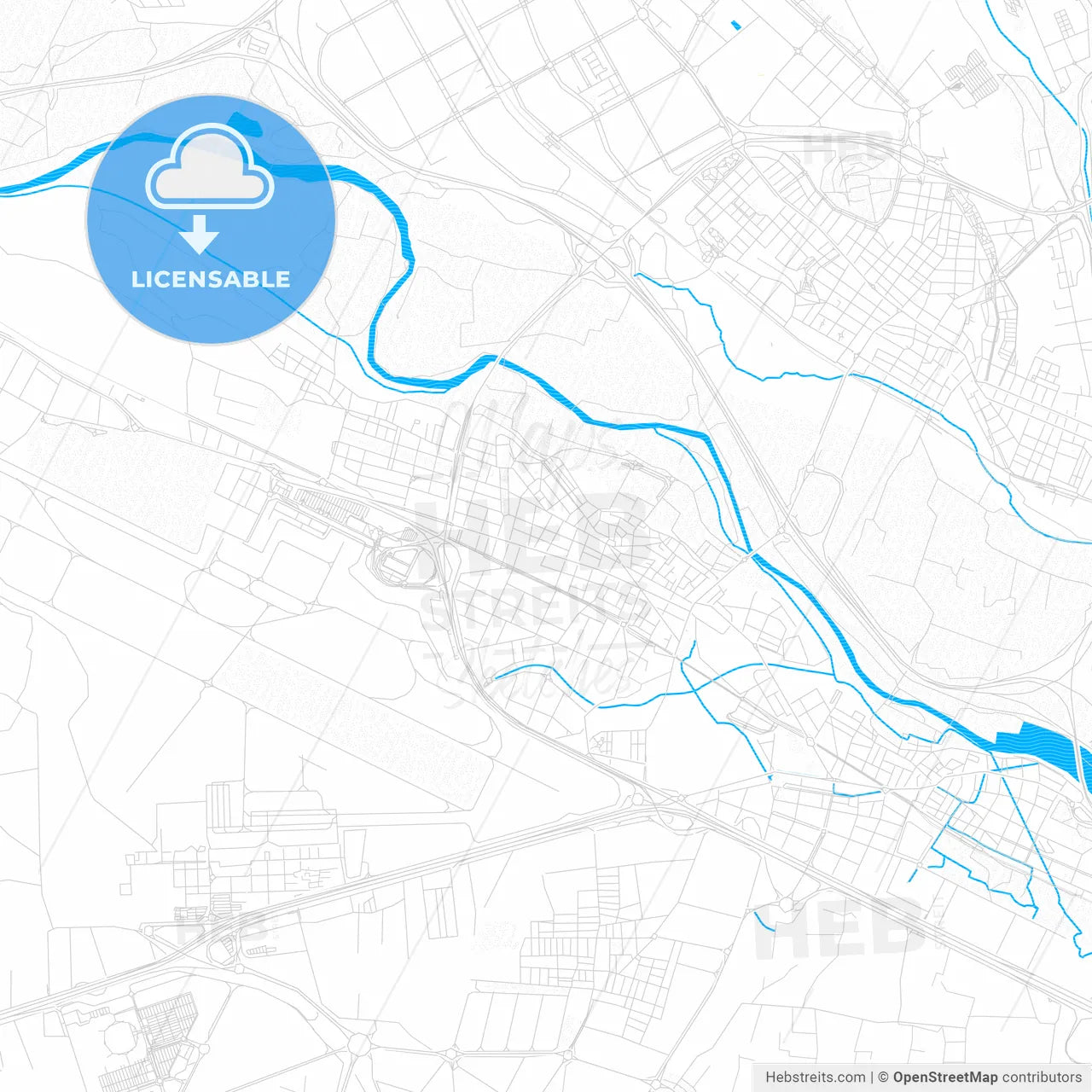 Manises, Spain PDF vector map with water in focus