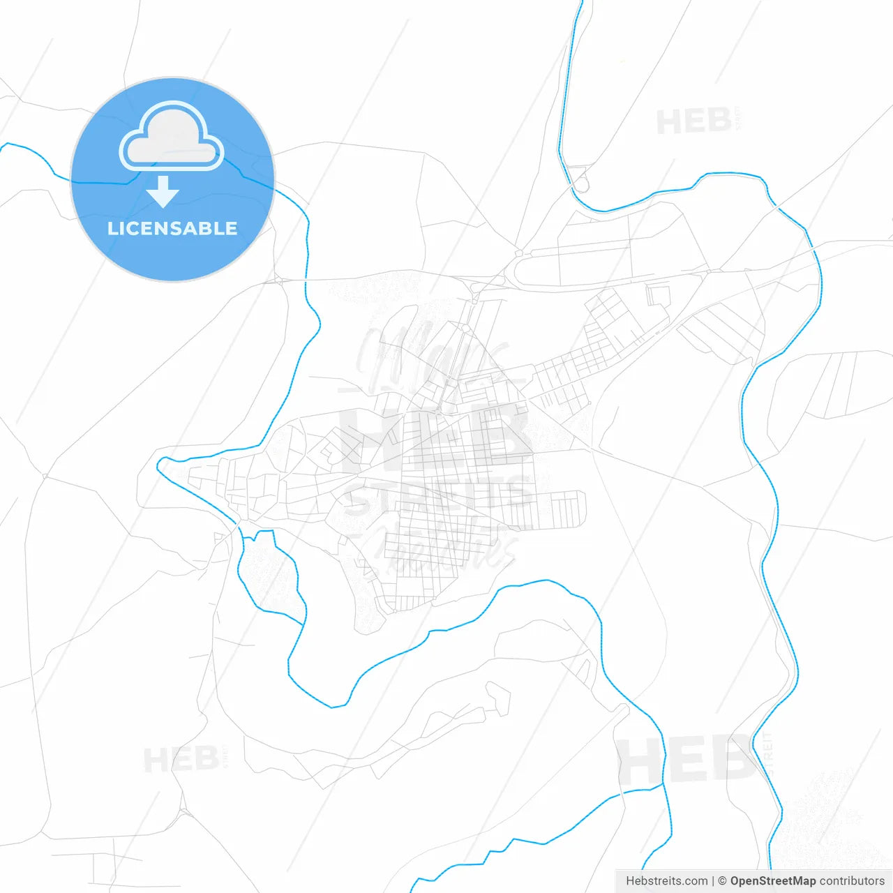 Puente-Genil, Spain PDF vector map with water in focus