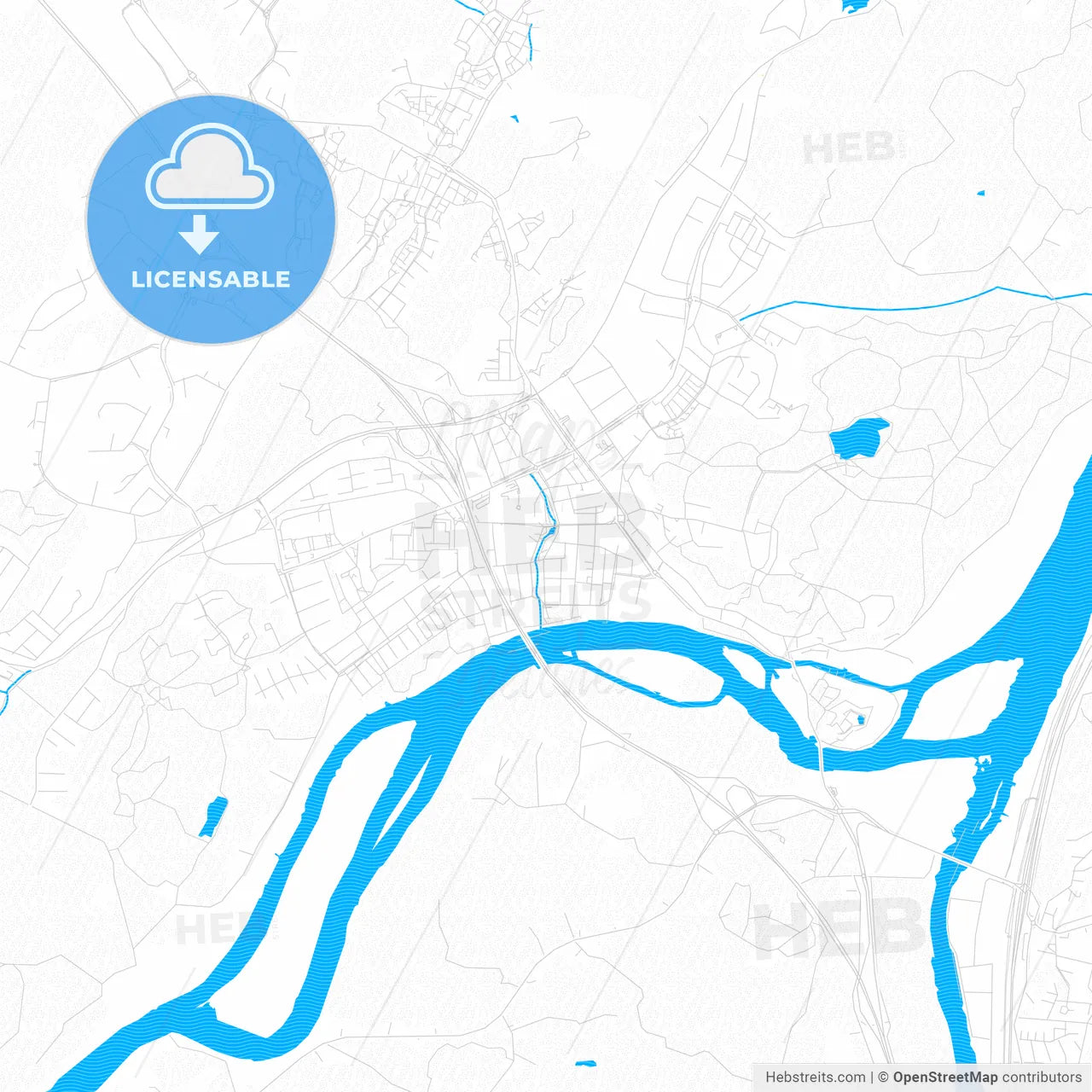 Kungälv, Sweden PDF vector map with water in focus