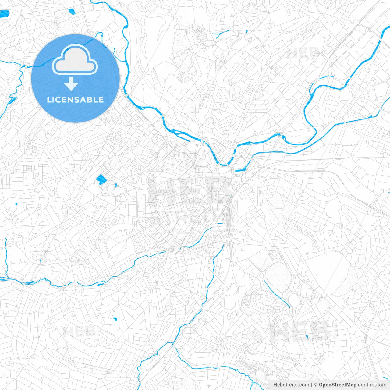 Sheffield, England PDF vector map with water in focus