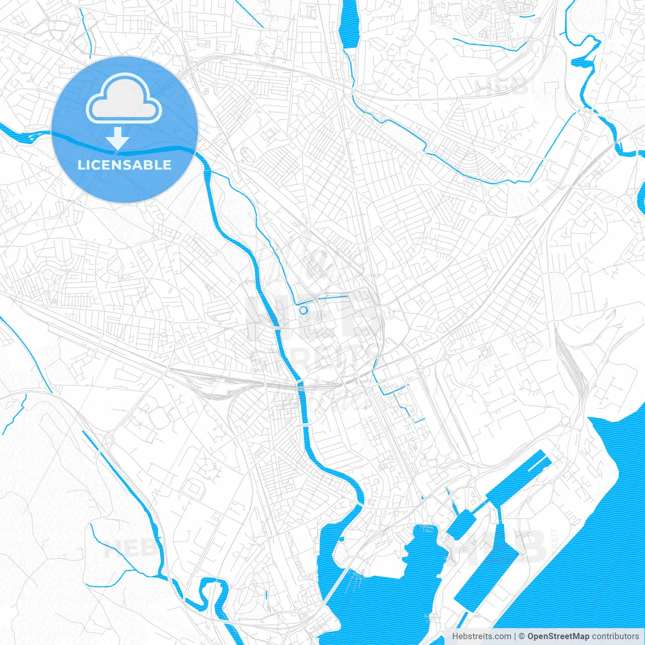Cardiff, Wales PDF vector map with water in focus