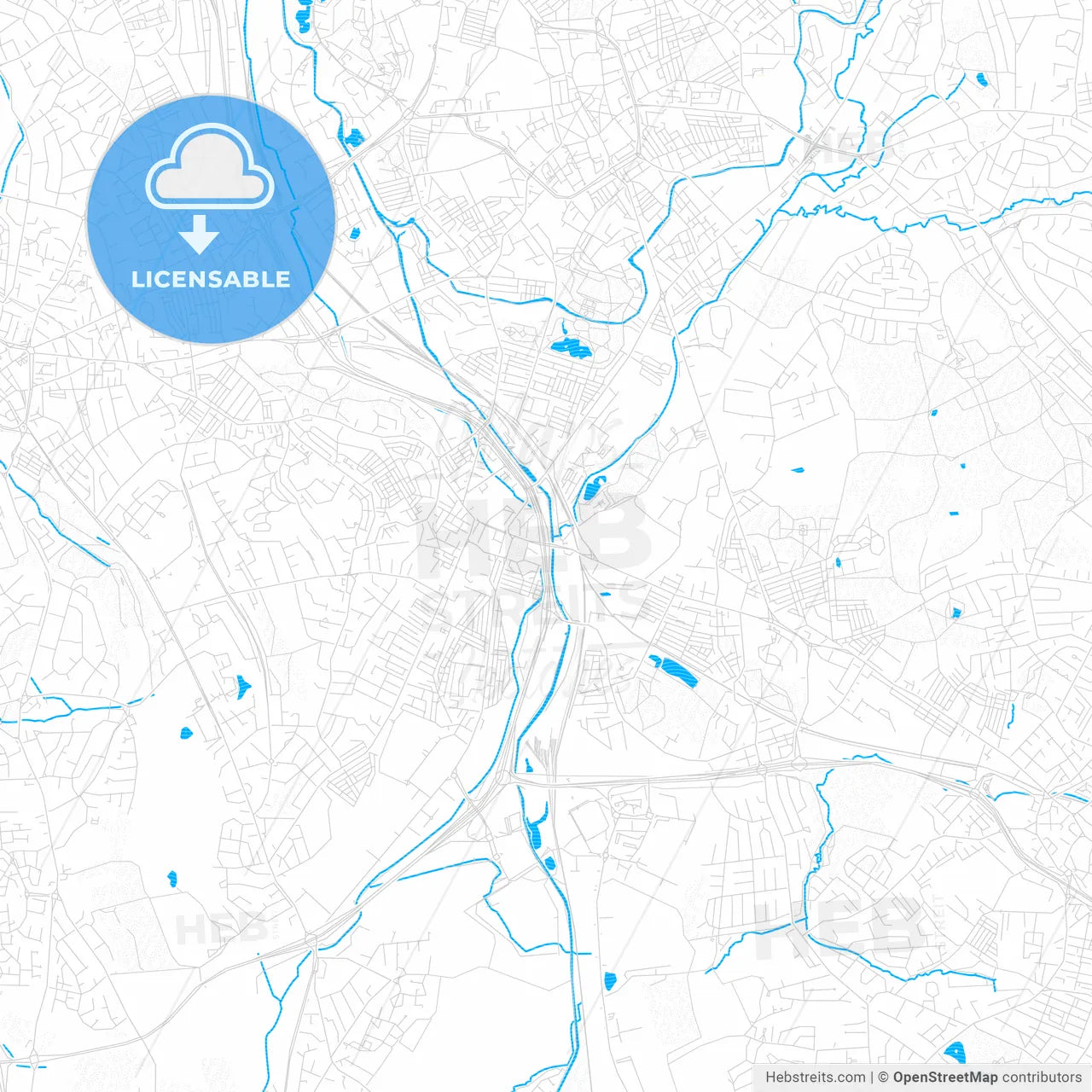 Stoke-on-Trent, England PDF vector map with water in focus