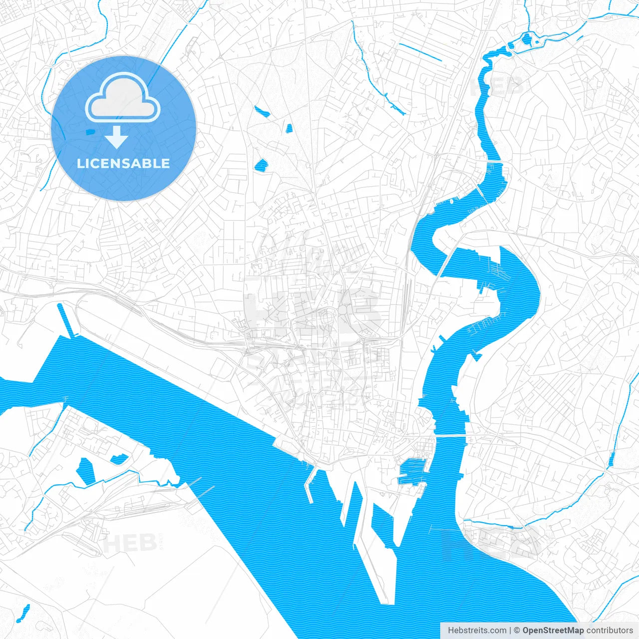 Southampton, England PDF vector map with water in focus