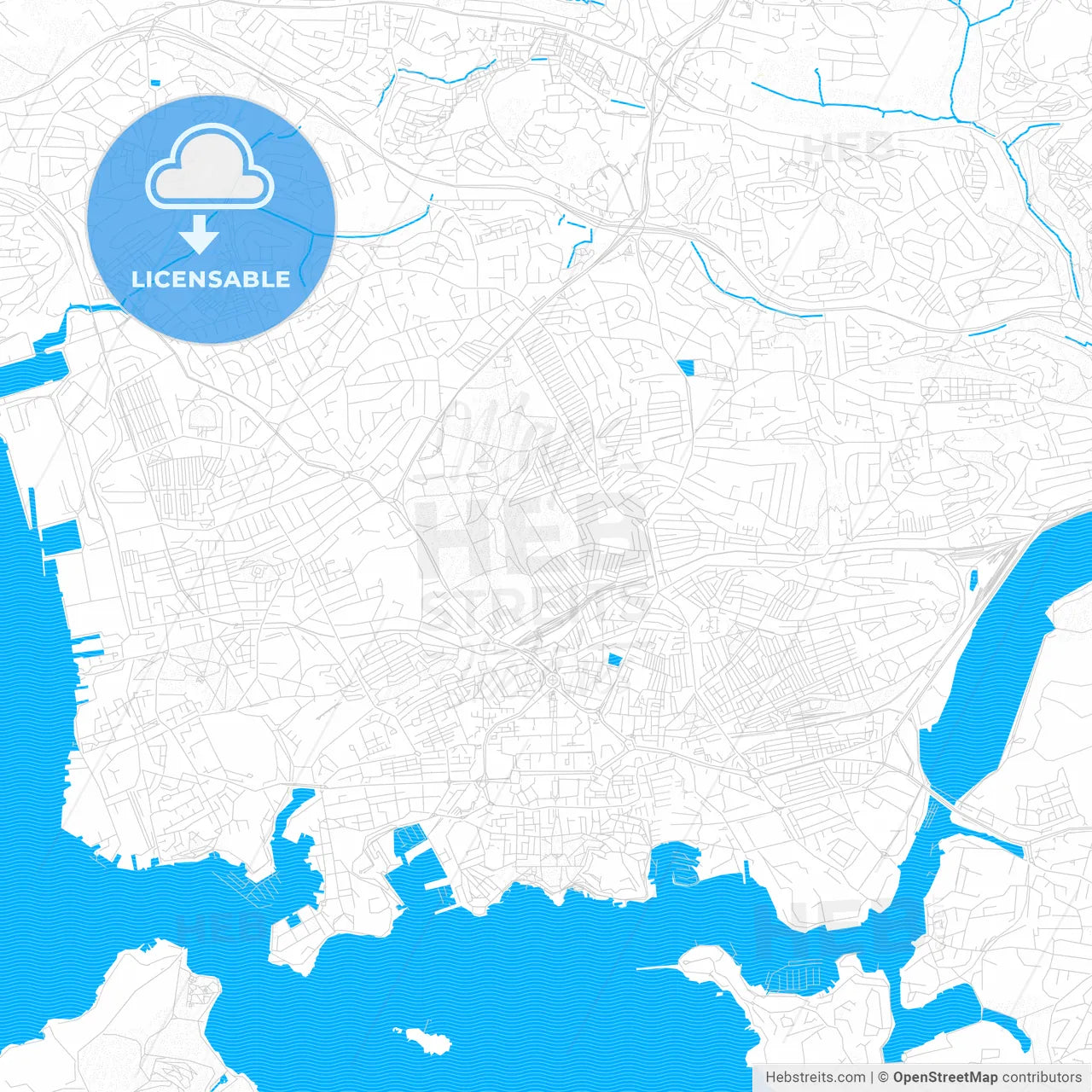 Plymouth, England PDF vector map with water in focus
