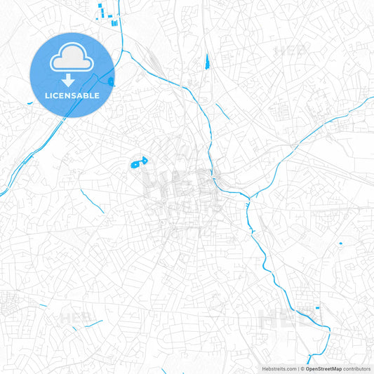 Wolverhampton, England PDF vector map with water in focus