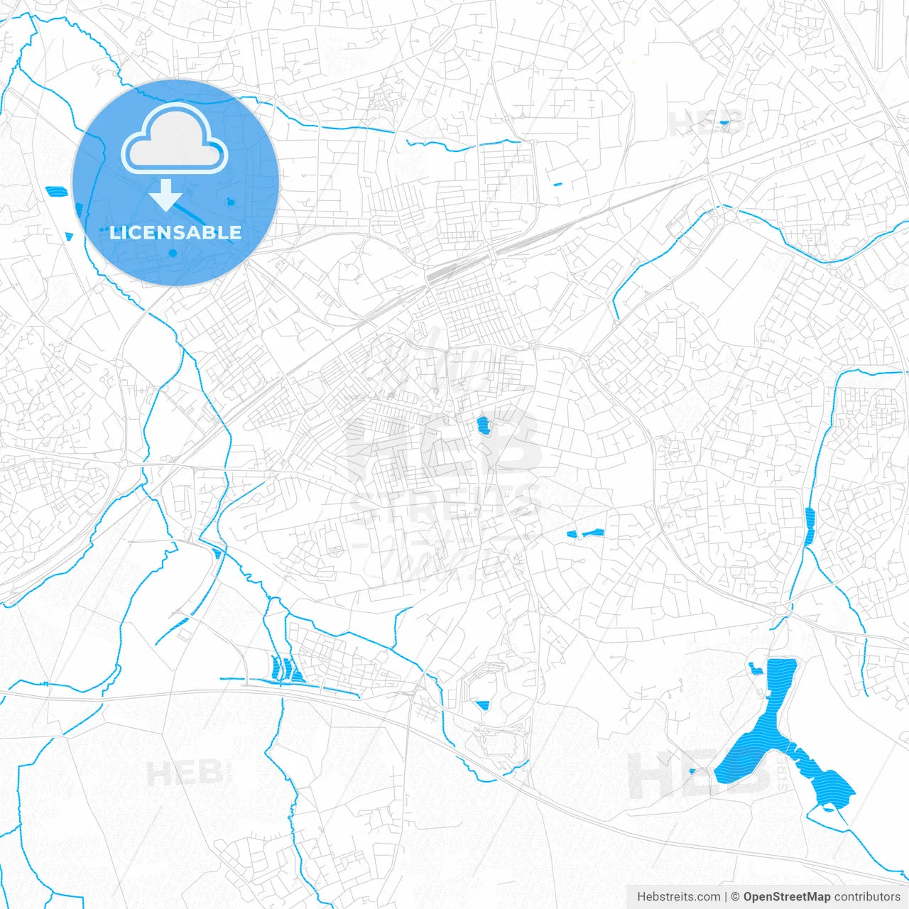 Swindon, England PDF vector map with water in focus