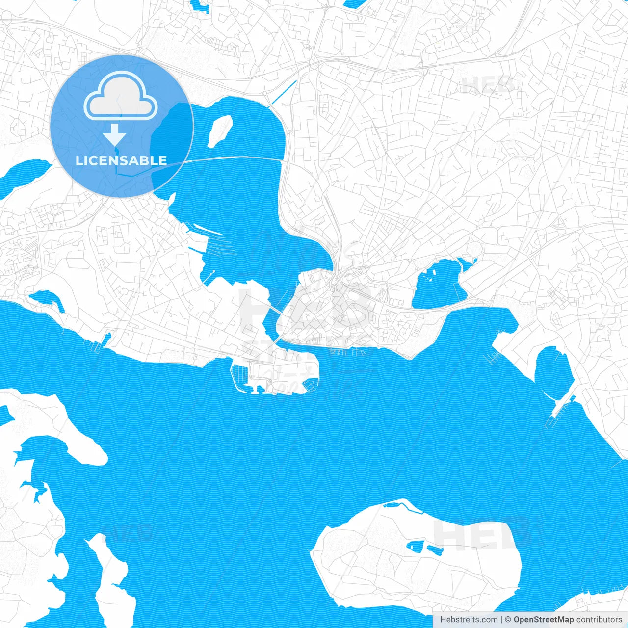 Poole, England PDF vector map with water in focus