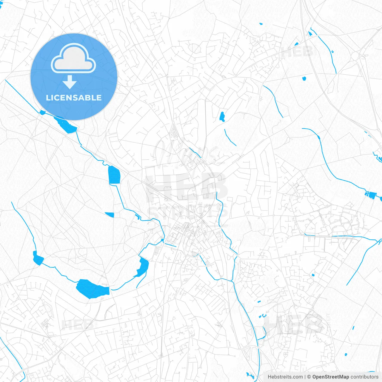 Sutton Coldfield, England PDF vector map with water in focus