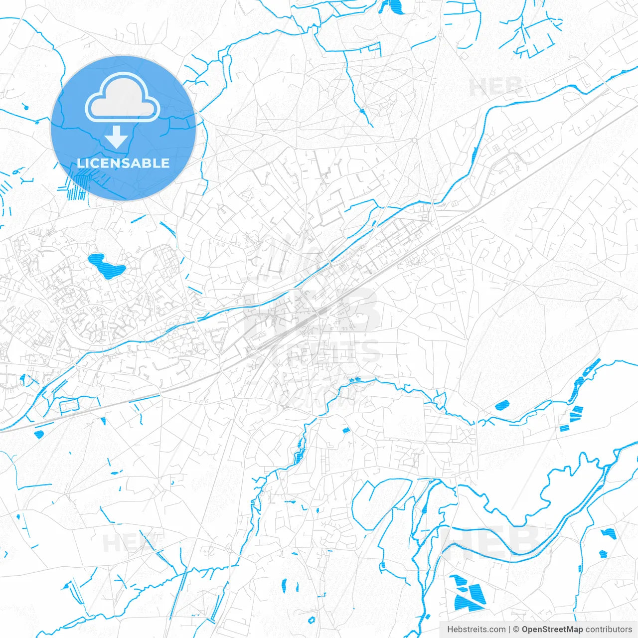 Woking, England PDF vector map with water in focus