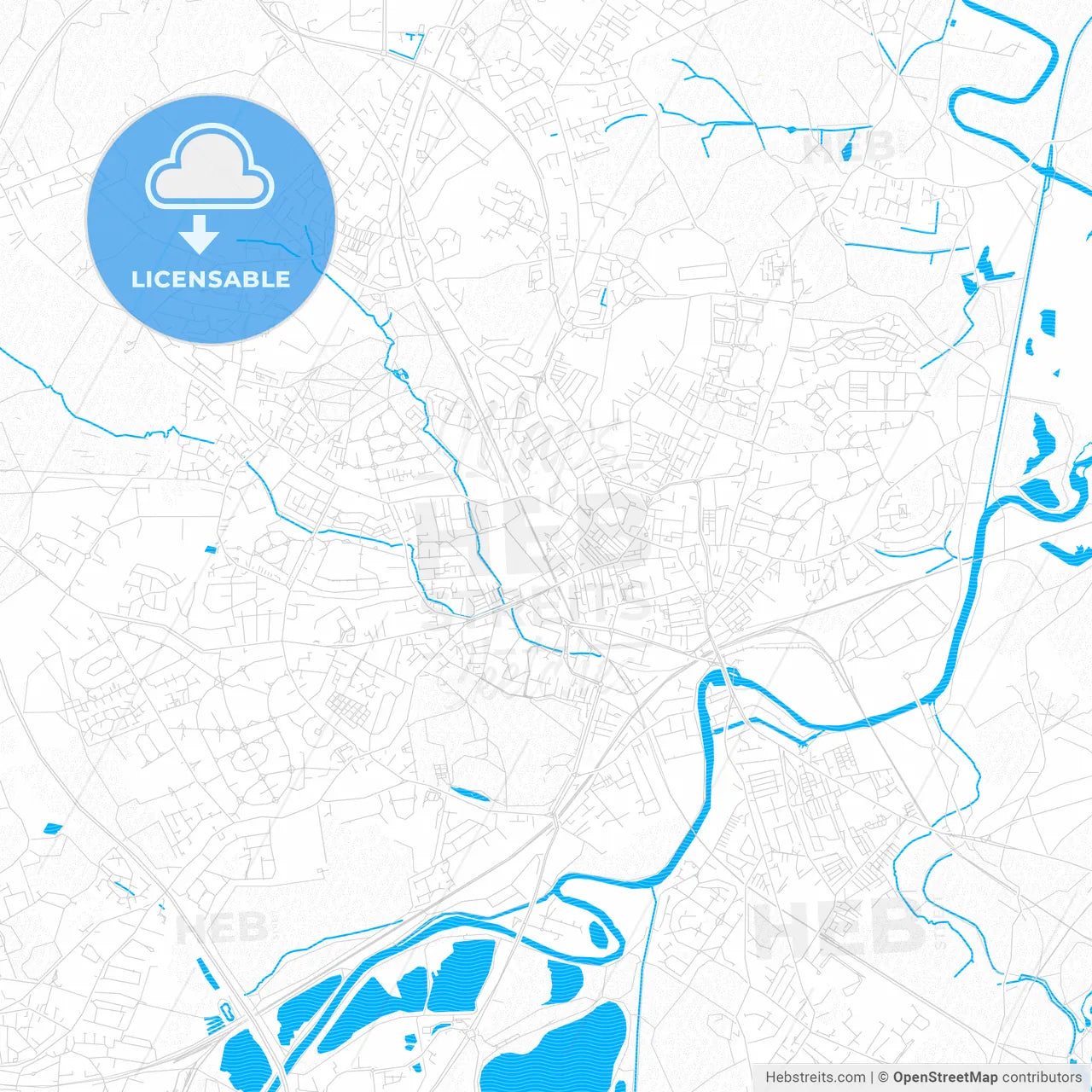 Wakefield, England PDF vector map with water in focus