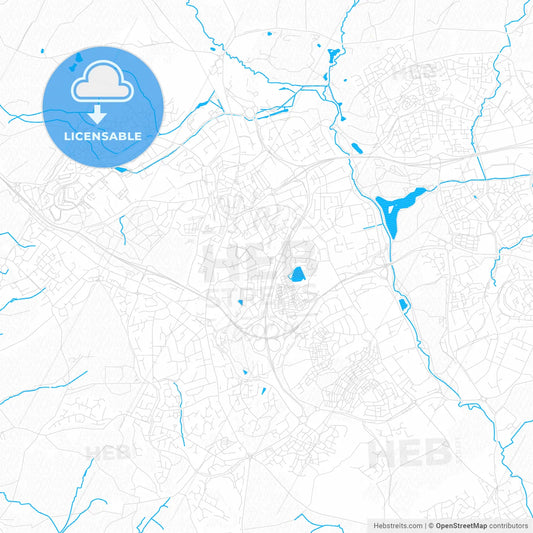 Redditch, England PDF vector map with water in focus