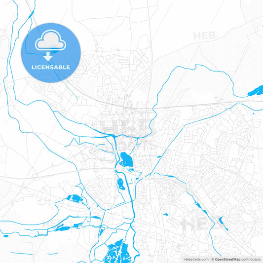Tamworth, England PDF vector map with water in focus