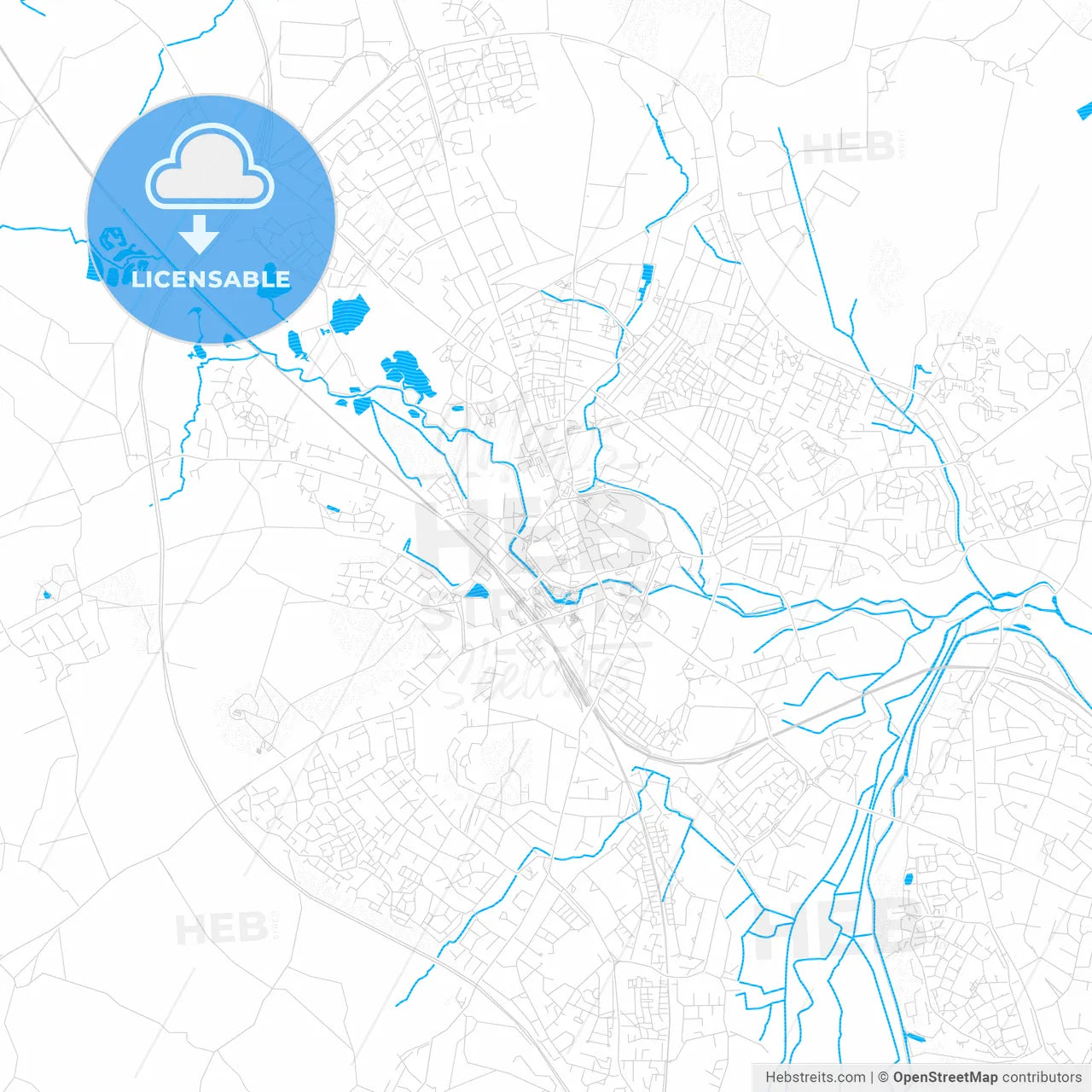 Stafford, England PDF vector map with water in focus