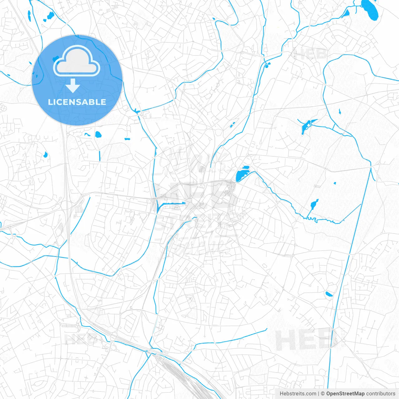 Walsall, England PDF vector map with water in focus