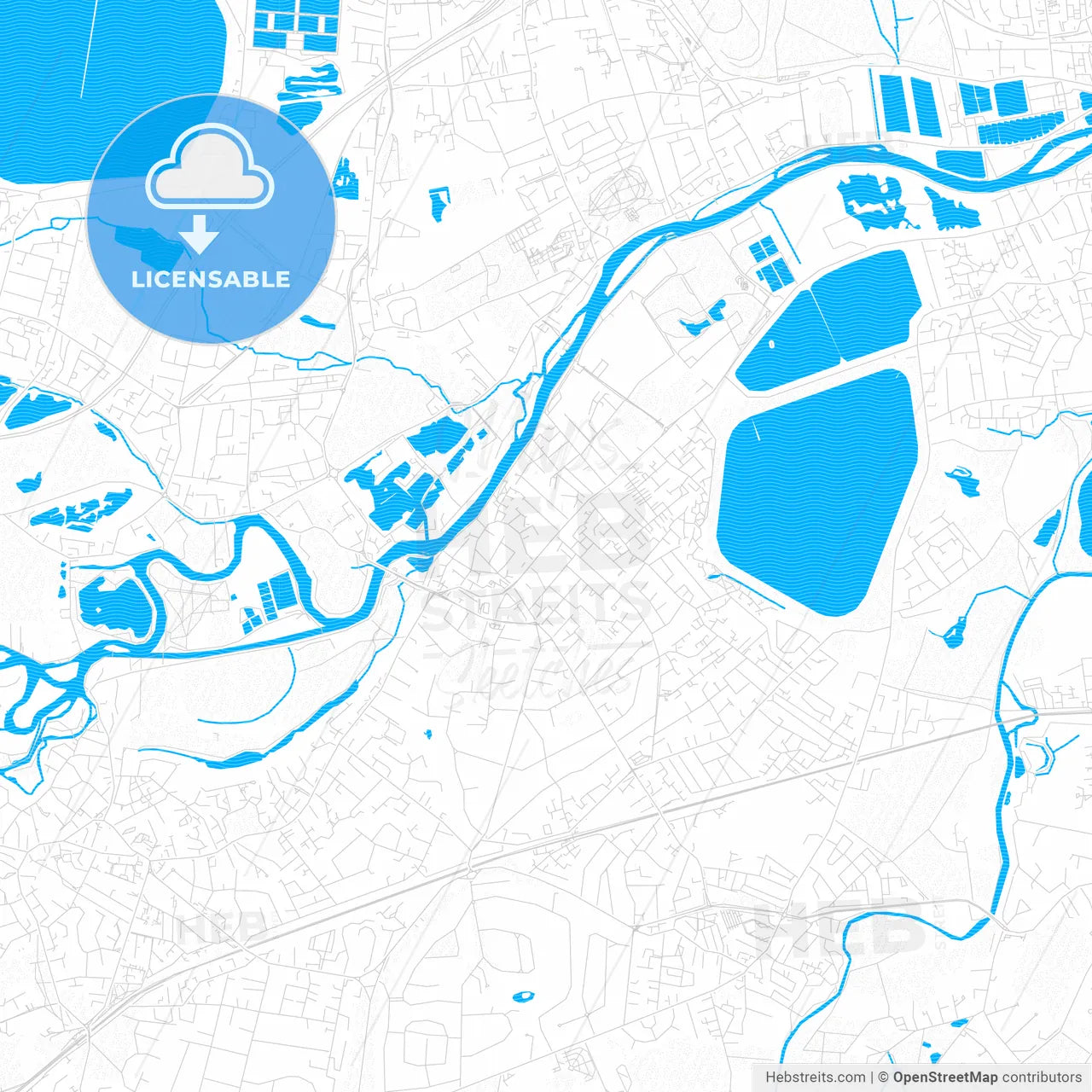 Walton-on-Thames, England PDF vector map with water in focus