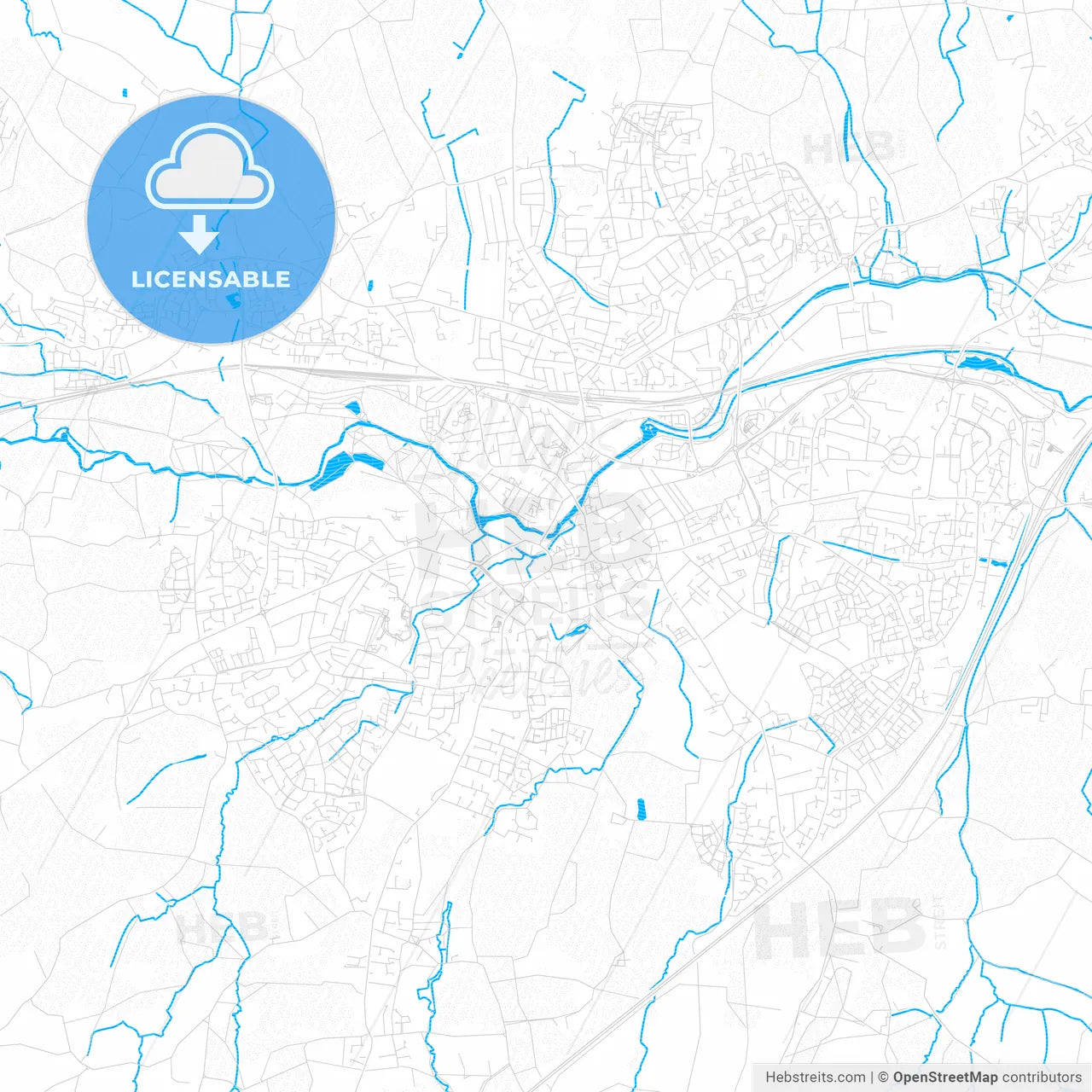 Taunton, England PDF vector map with water in focus