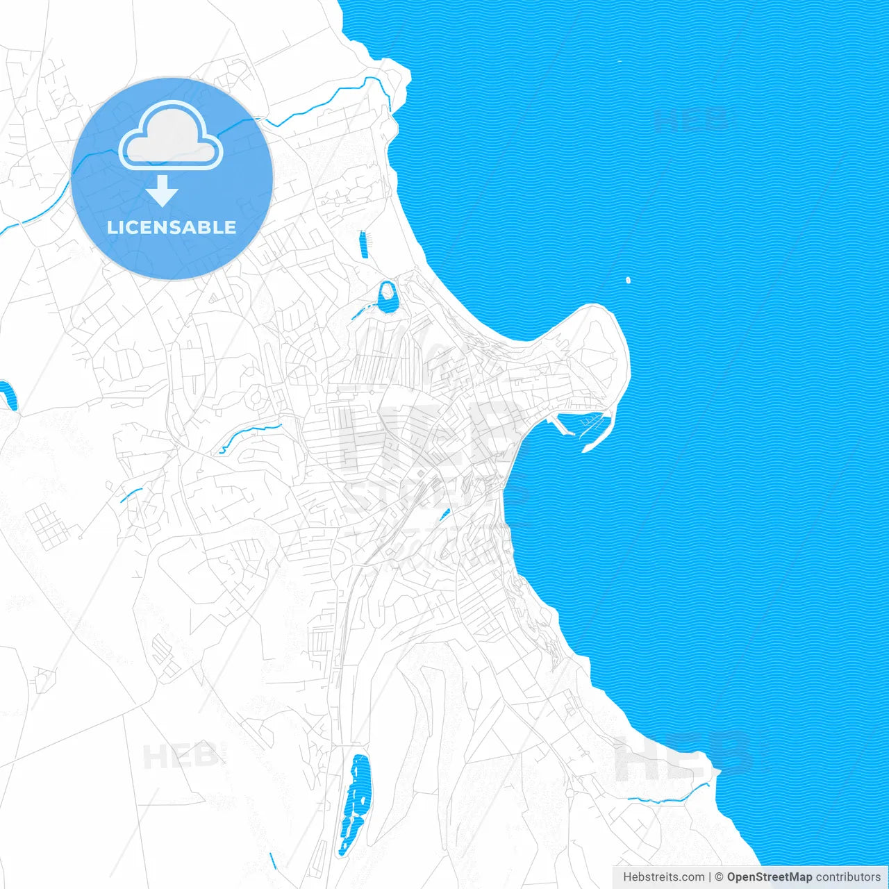 Scarborough, England PDF vector map with water in focus
