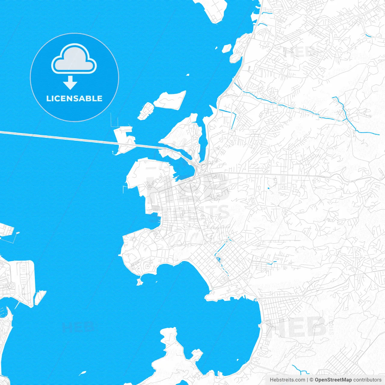 Niteroi, Brazil PDF vector map with water in focus