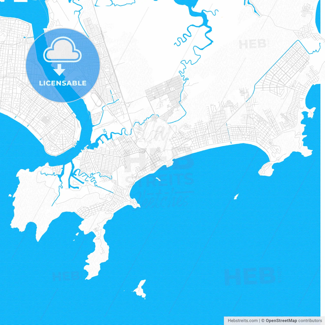 Guaruja, Brazil PDF vector map with water in focus