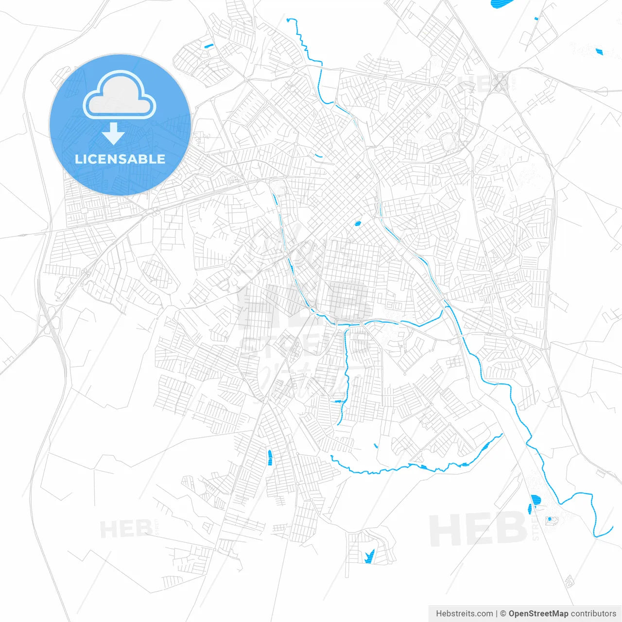 Limeira, Brazil PDF vector map with water in focus