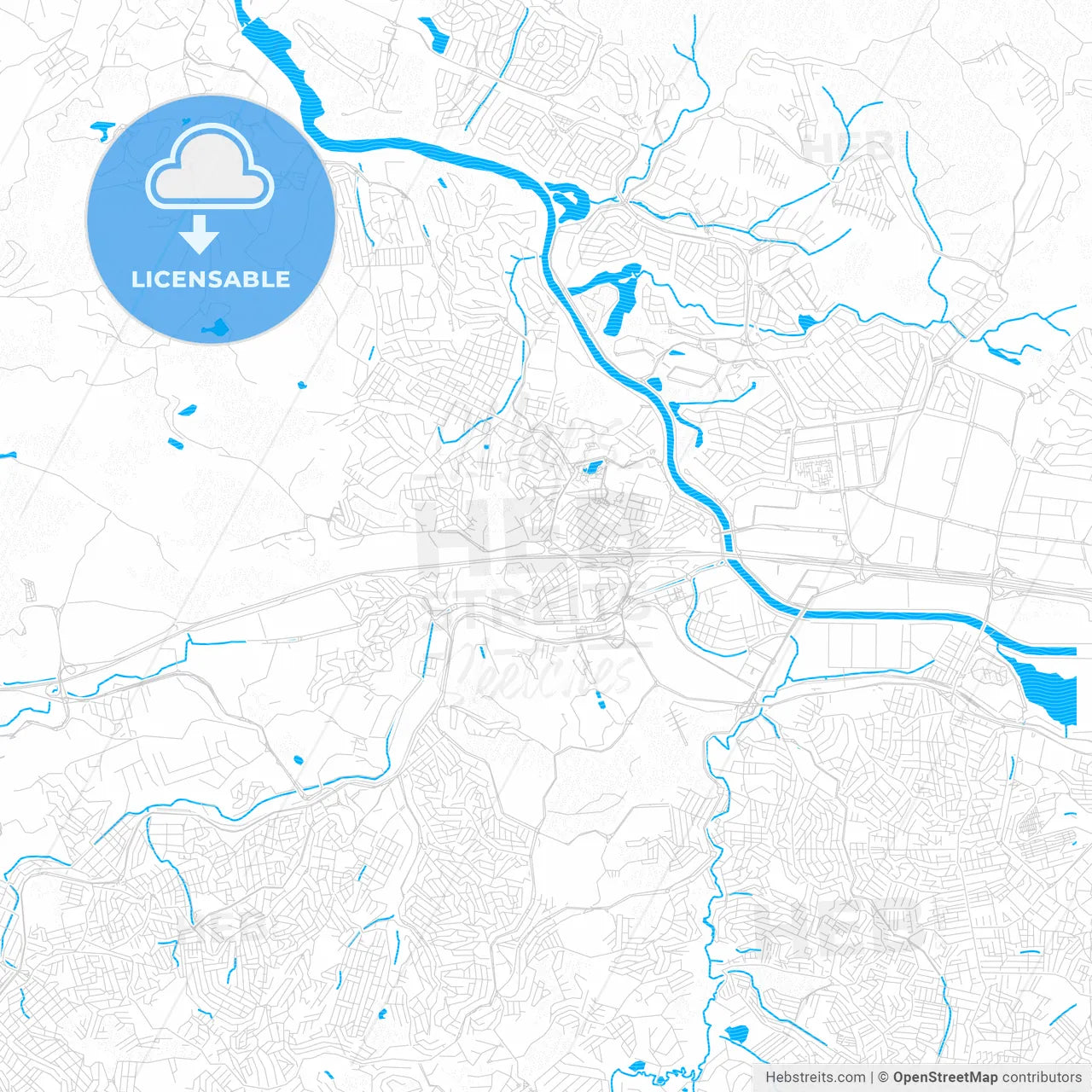 Barueri, Brazil PDF vector map with water in focus