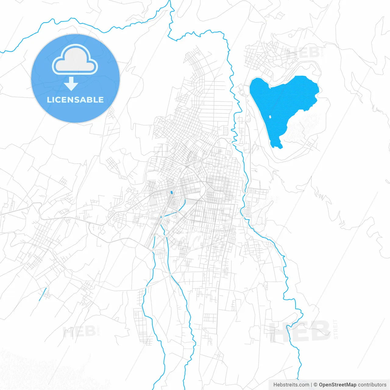 Ibarra, Ecuador PDF vector map with water in focus