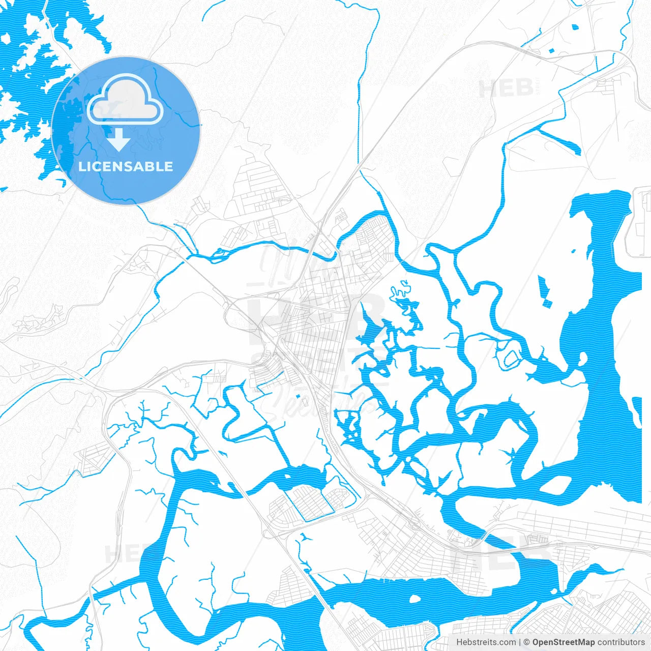 Cubatao, Brazil PDF vector map with water in focus