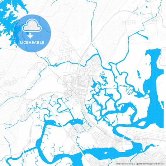 Cubatao, Brazil PDF vector map with water in focus