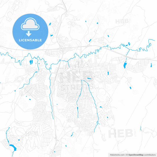 Atibaia, Brazil PDF vector map with water in focus