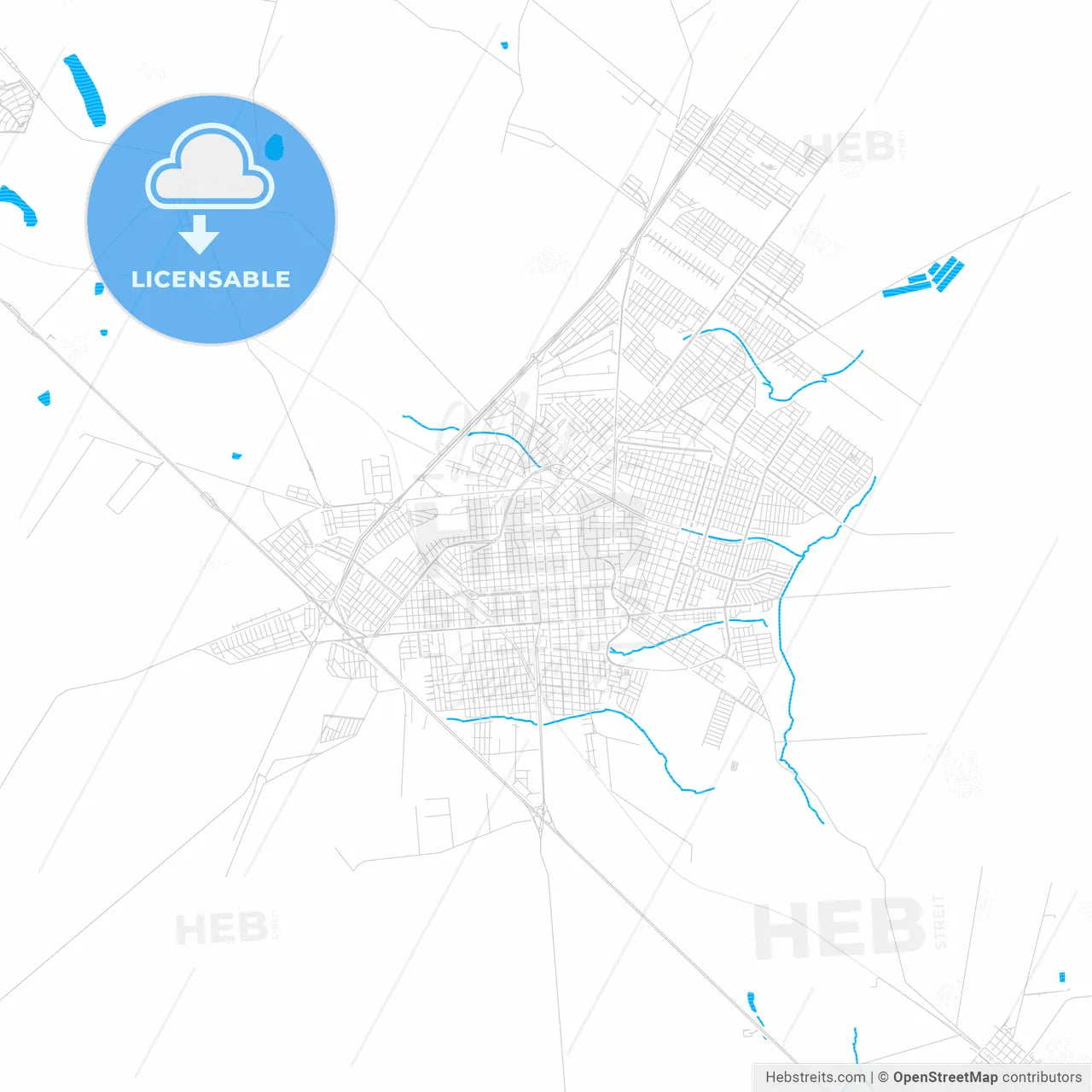 Birigui, Brazil PDF vector map with water in focus