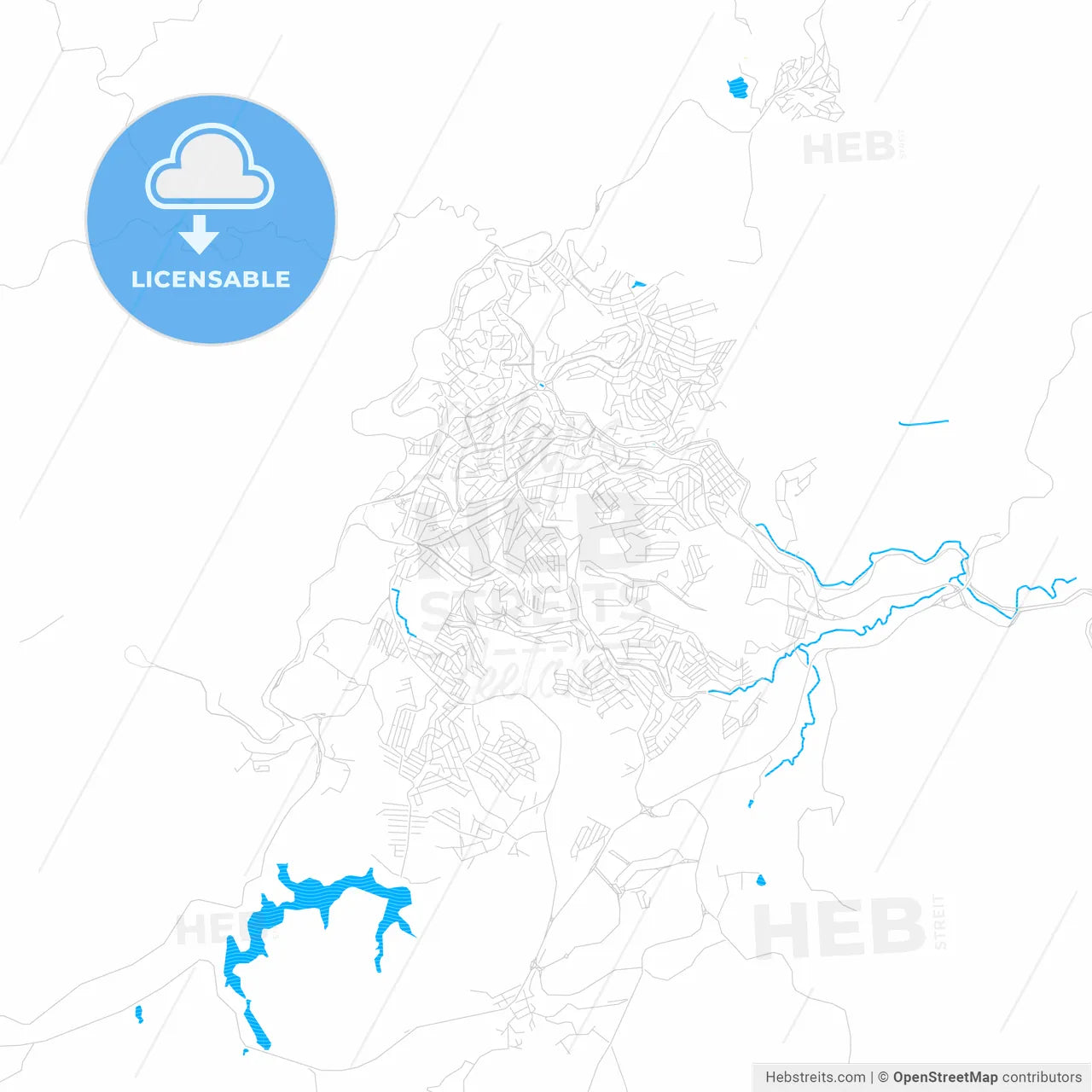 Itabira, Brazil PDF vector map with water in focus