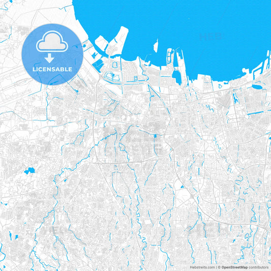West Jakarta, Indonesia PDF vector map with water in focus