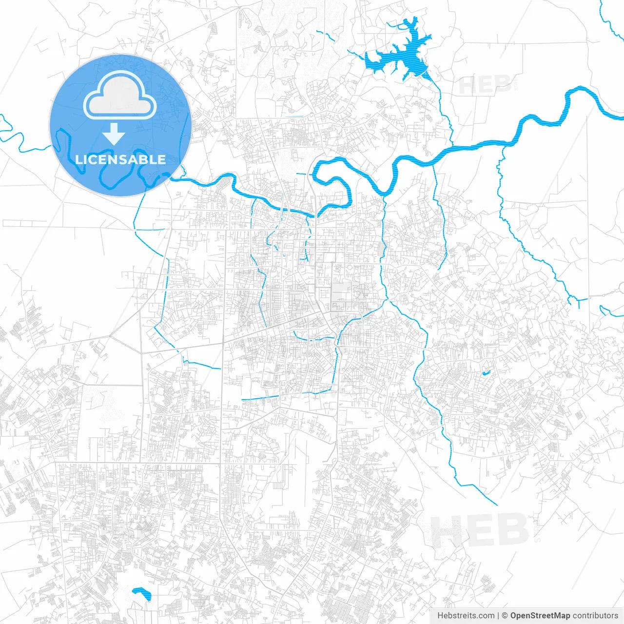 Pekanbaru, Indonesia PDF vector map with water in focus
