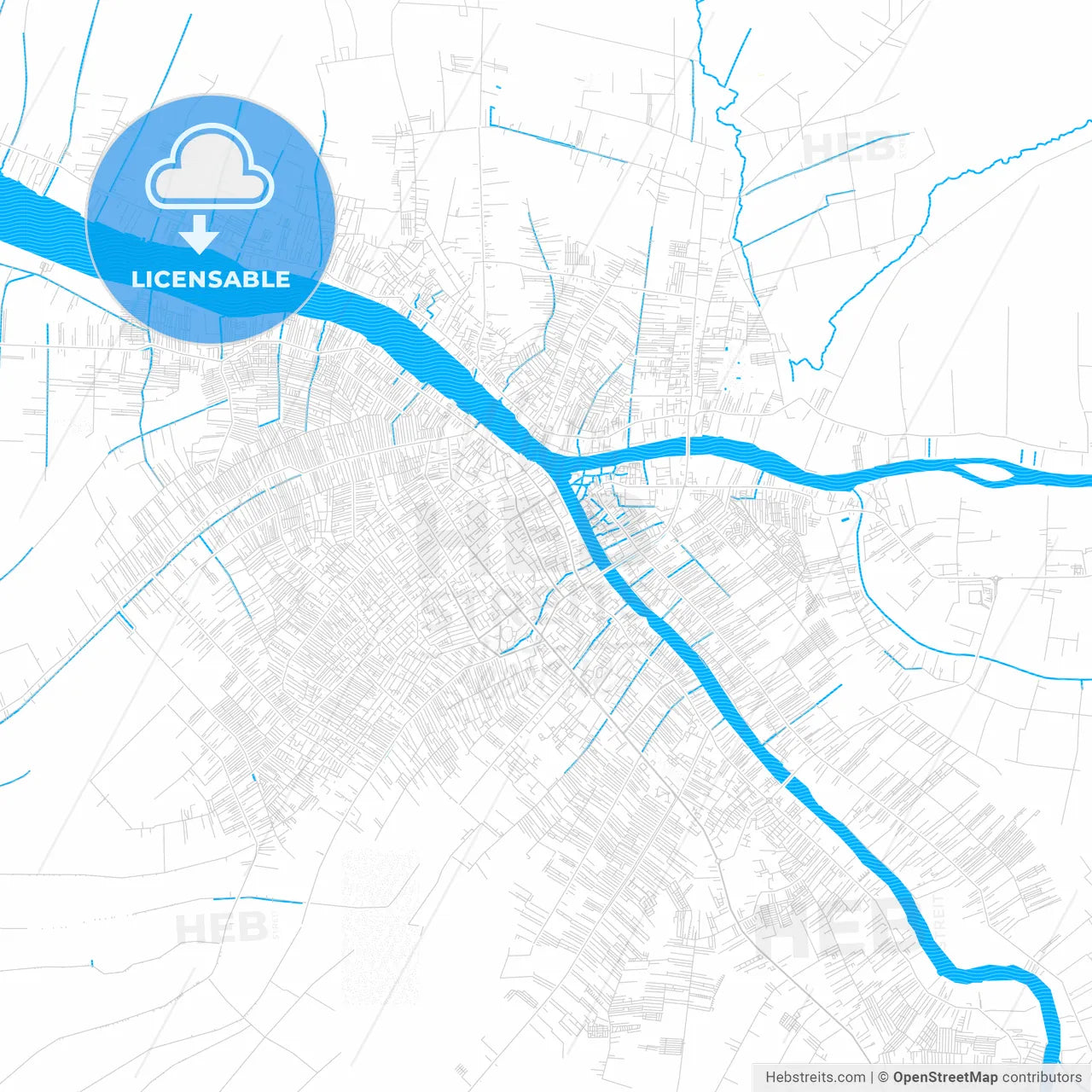 Pontianak, Indonesia PDF vector map with water in focus