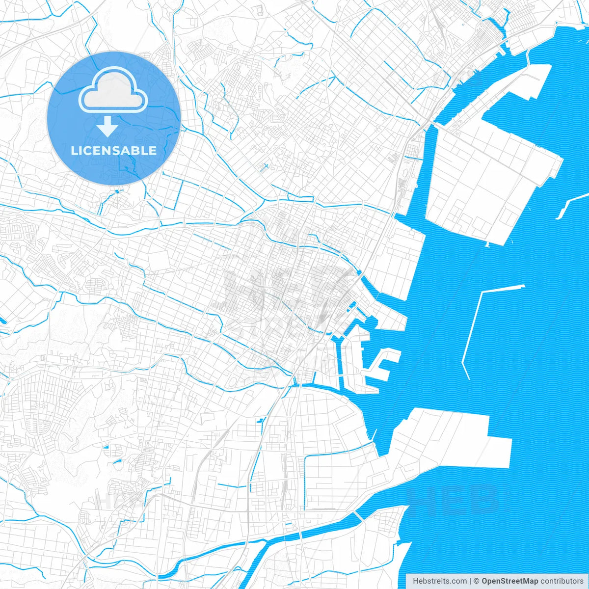 Yokkaichi, Japan PDF vector map with water in focus