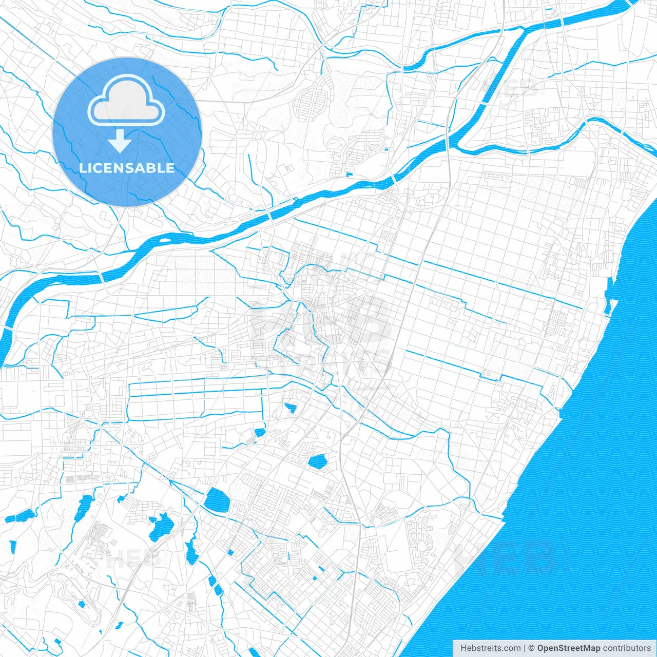 Suzuka, Japan PDF vector map with water in focus