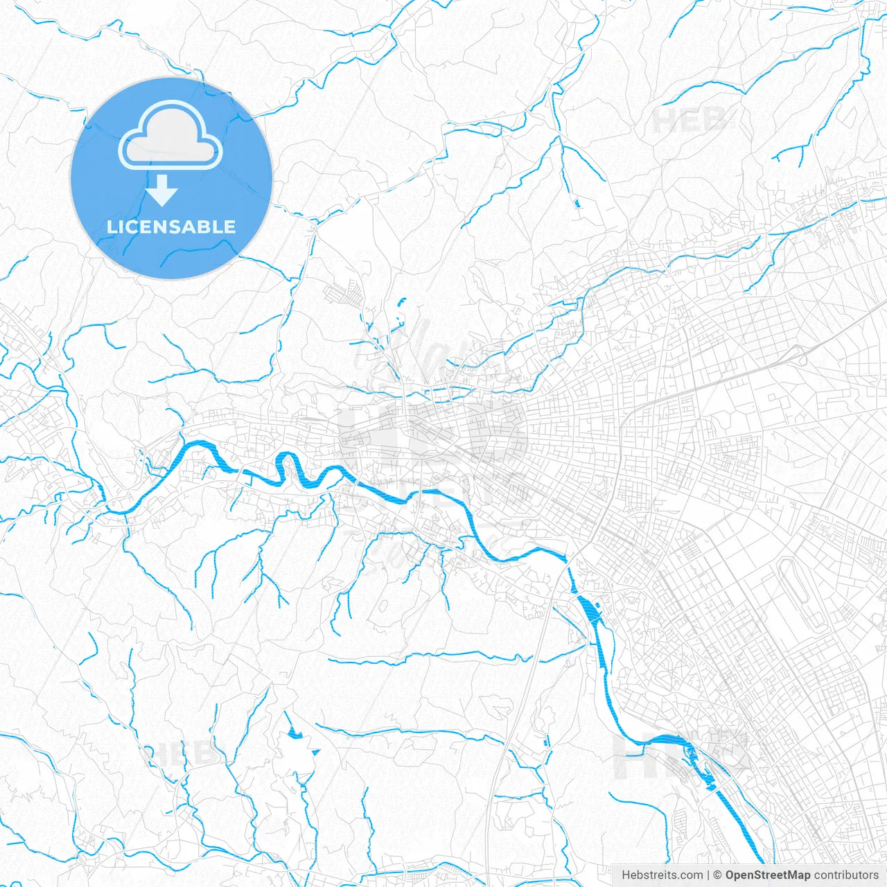 Ōme, Japan PDF vector map with water in focus