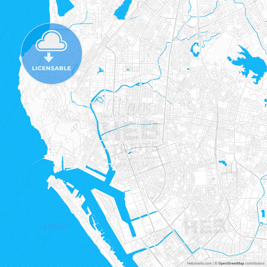 Kaohsiung, Taiwan PDF vector map with water in focus