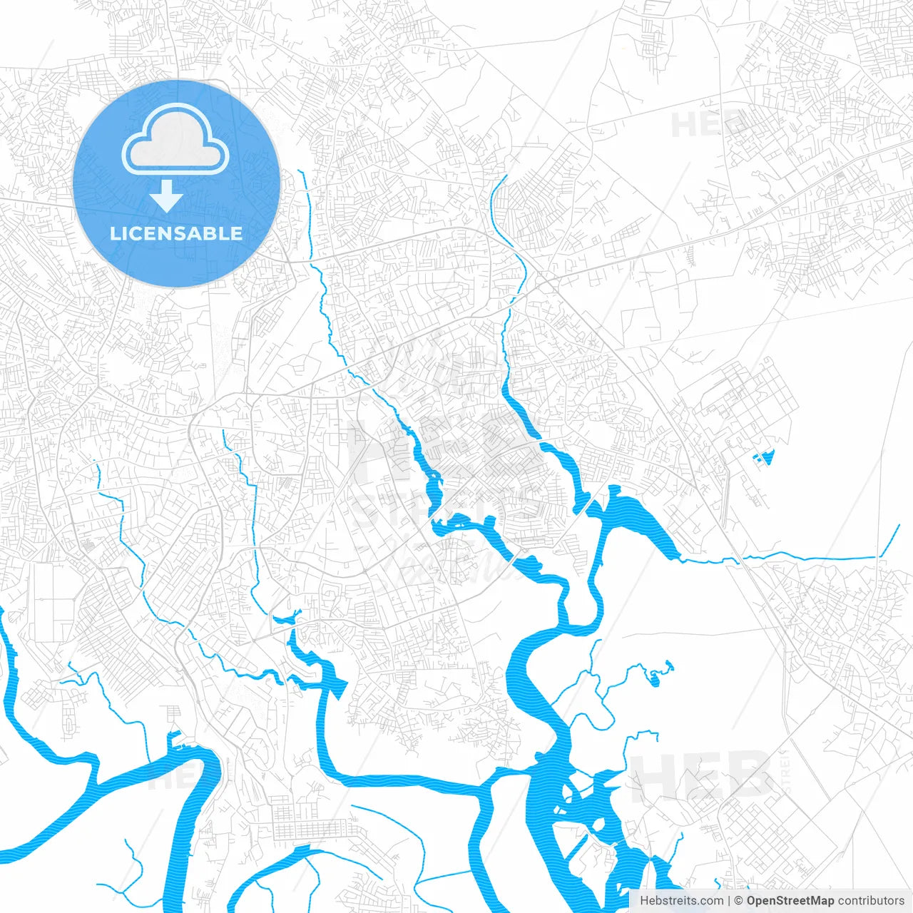 Port Harcourt, Nigeria PDF vector map with water in focus