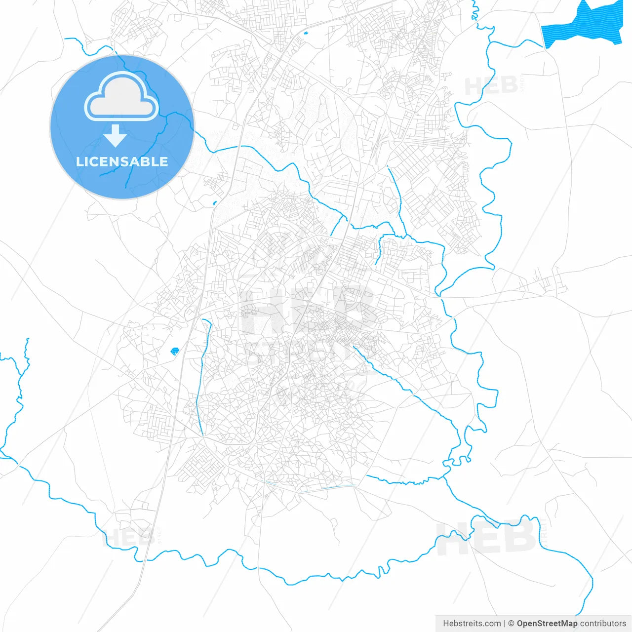 Zaria, Nigeria PDF vector map with water in focus