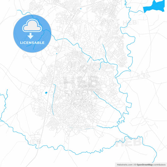 Zaria, Nigeria PDF vector map with water in focus