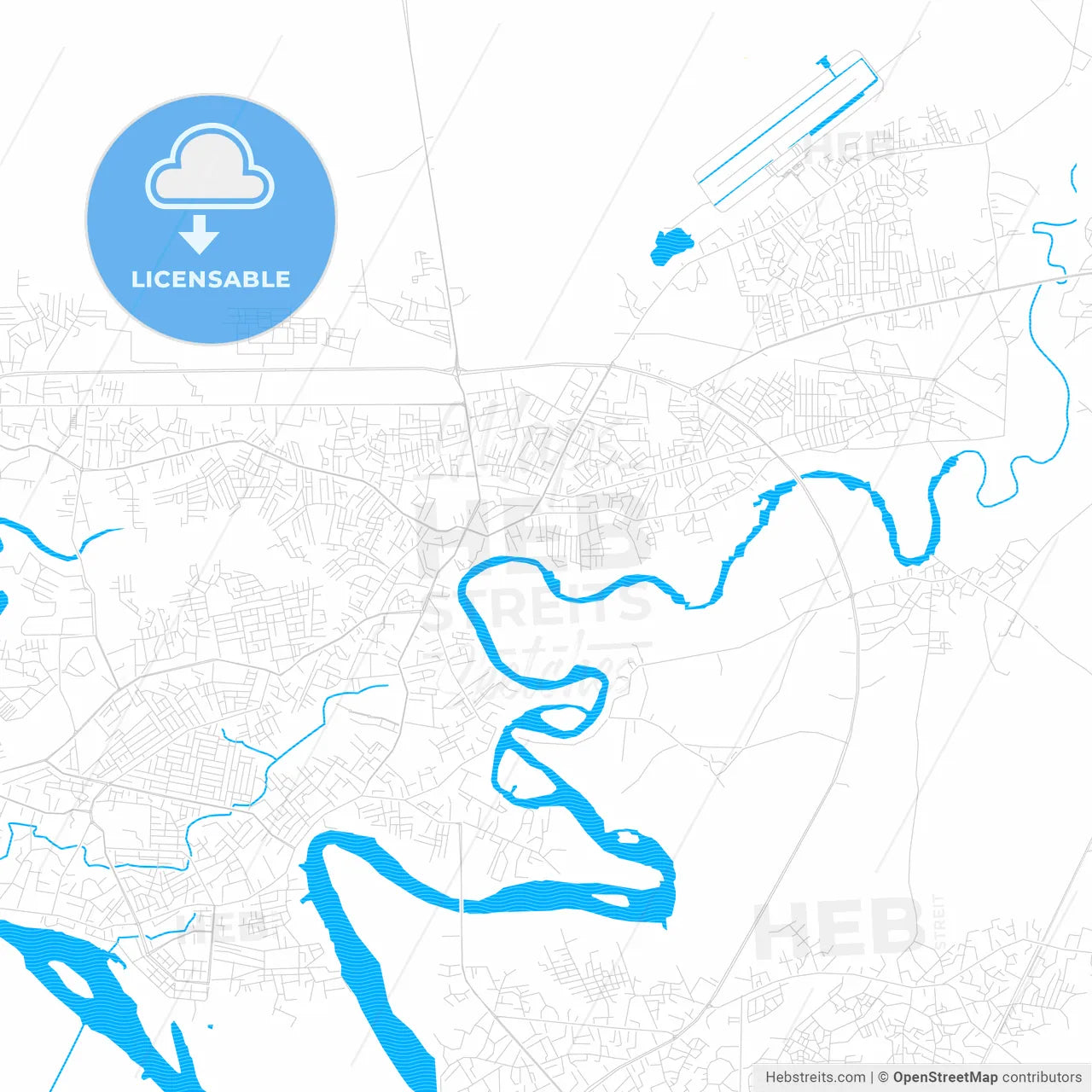 Warri, Nigeria PDF vector map with water in focus