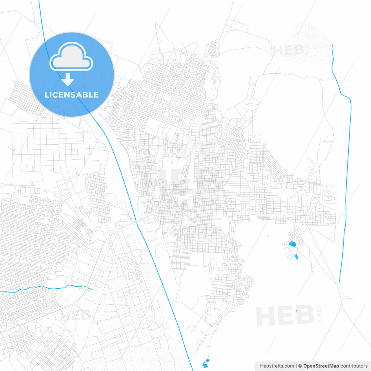 Kassala, Sudan PDF vector map with water in focus