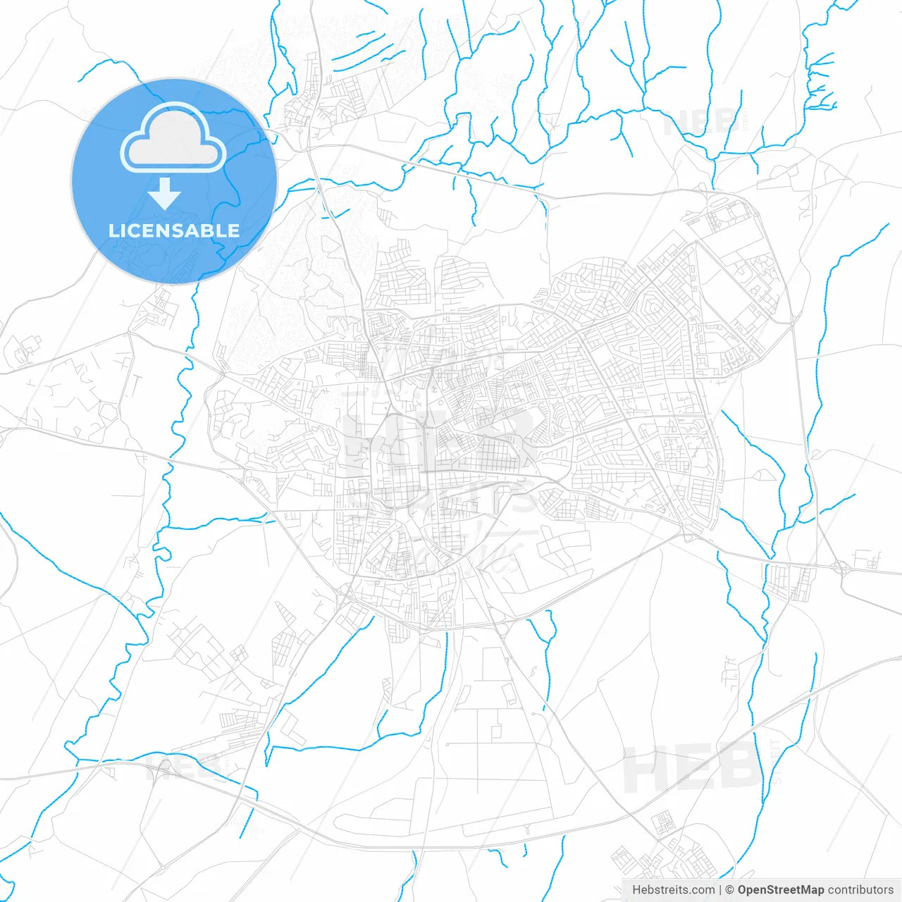 Setif, Algeria PDF vector map with water in focus